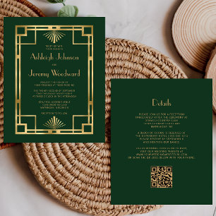 Budget 1920s Vintage Green Gold QR Code Wedding