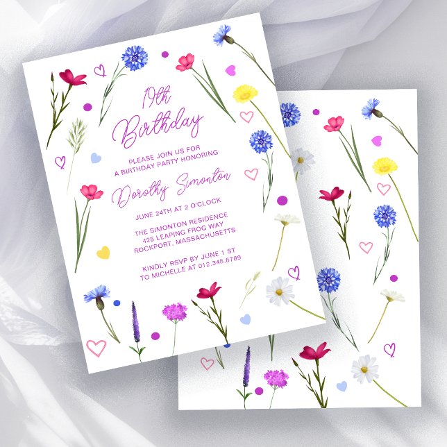 BUDGET 19th Birthday Party Wildflower Invitation (Creator Uploaded)