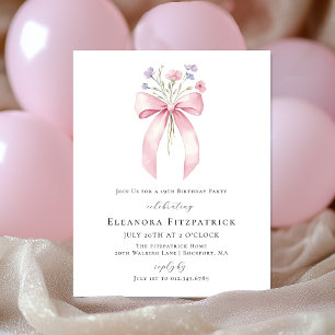 BUDGET 19th Birthday Pink Bow Wildflower Invite