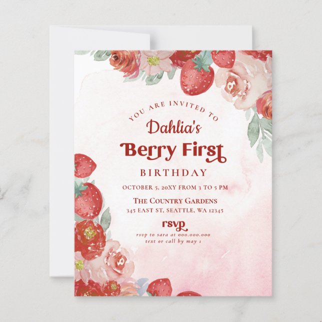 Budget 1st Birthday Berry First Birthday Invite (Front)