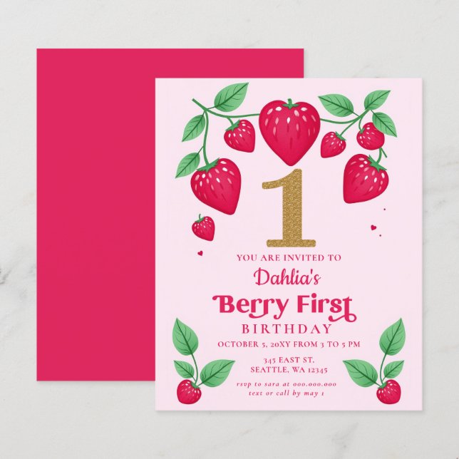Budget 1st Birthday Berry First Birthday Invite (Front/Back)