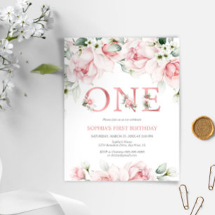 Budget 1st Birthday Blush Rose Gold Invitation