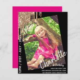 BUDGET 1st Birthday Girl One Today PHOTO Invite