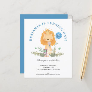 Budget 1st Birthday Lion Boys Party Invitation
