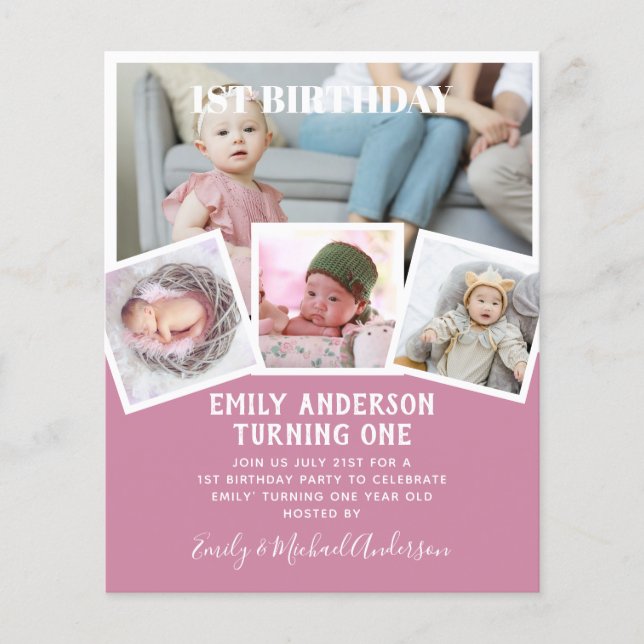 BUDGET 1st Birthday PHOTO Invite or THANK YOU Flyer (Front)