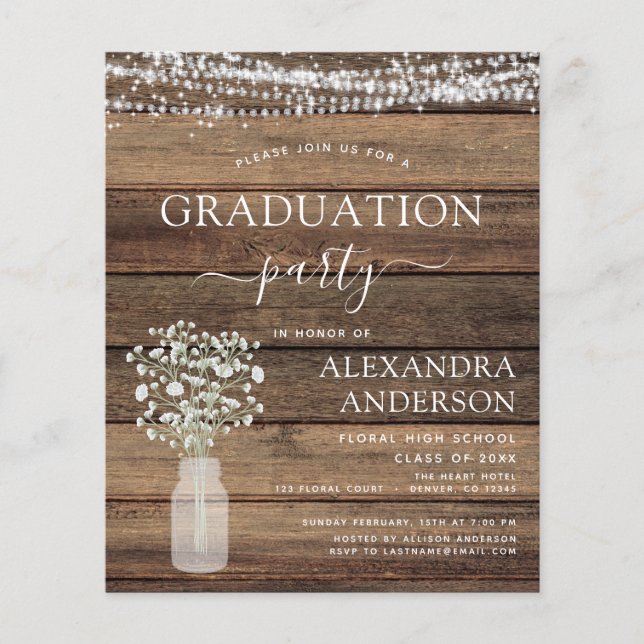 Budget 2021 Graduation Rustic Baby's Breath Lights Flyer (Front)