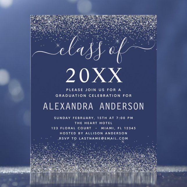 Budget 2021 Navy Blue Silver Graduation Invitation (Creator Uploaded)