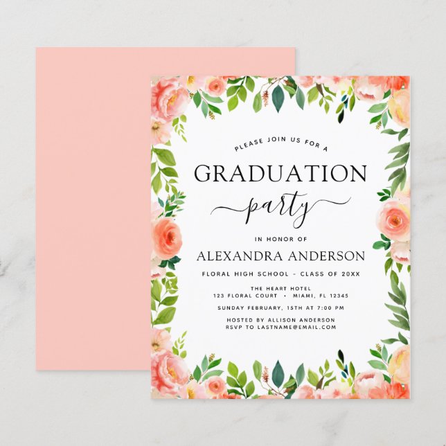 Budget 2022 Coral Peach Graduation Invitation (Front/Back)