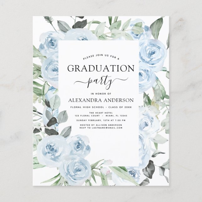 Budget 2022 Dusty Blue Graduation Floral Flyer (Front)