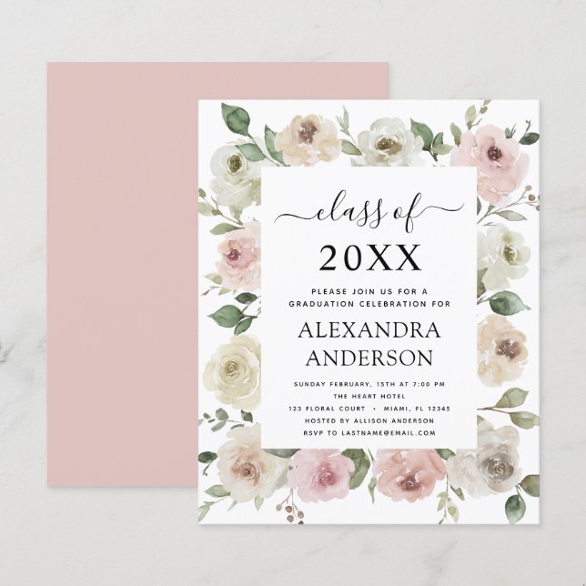 Budget 2022 Dusty Rose Pink Graduation Floral (Front/Back)