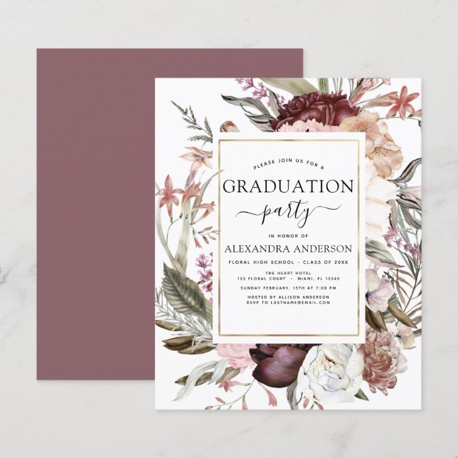 Budget 2022 Graduation Boho Dusty Pink Burgundy (Front/Back)