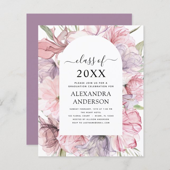 Budget 2022 Graduation Boho Dusty Pink Purple (Front/Back)