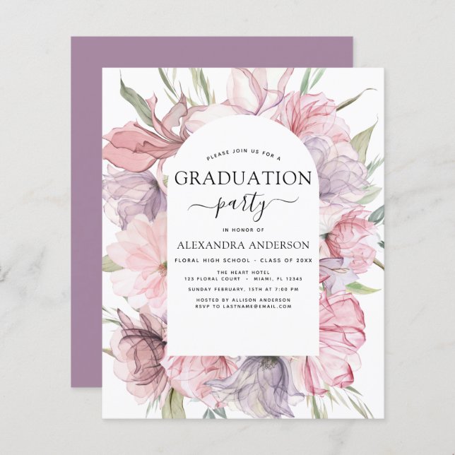 Budget 2022 Graduation Boho Dusty Pink Purple (Front/Back)
