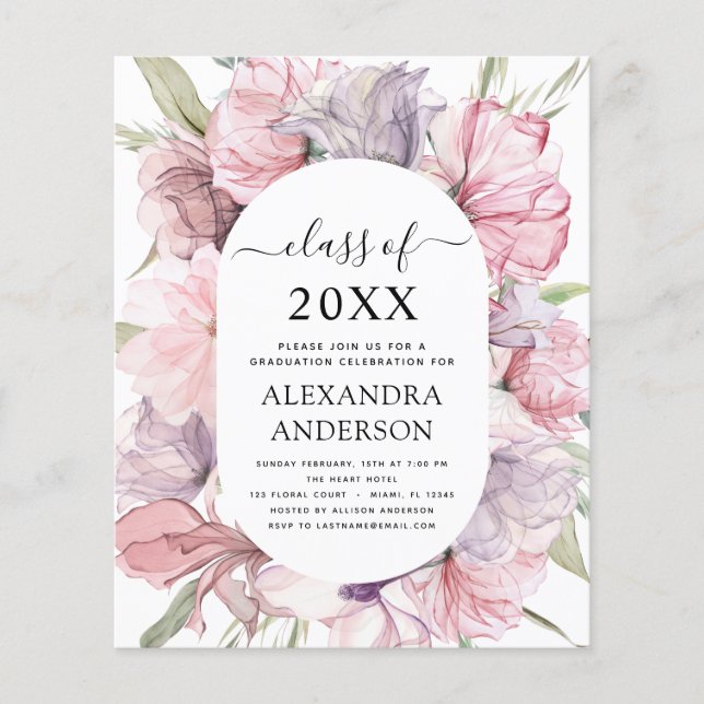 Budget 2022 Graduation Boho Dusty Pink Purple Flyer (Front)