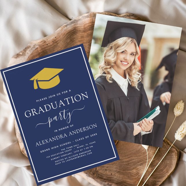 Budget 2022 Graduation Navy Blue Gold Photo Flyer (Creator Uploaded)