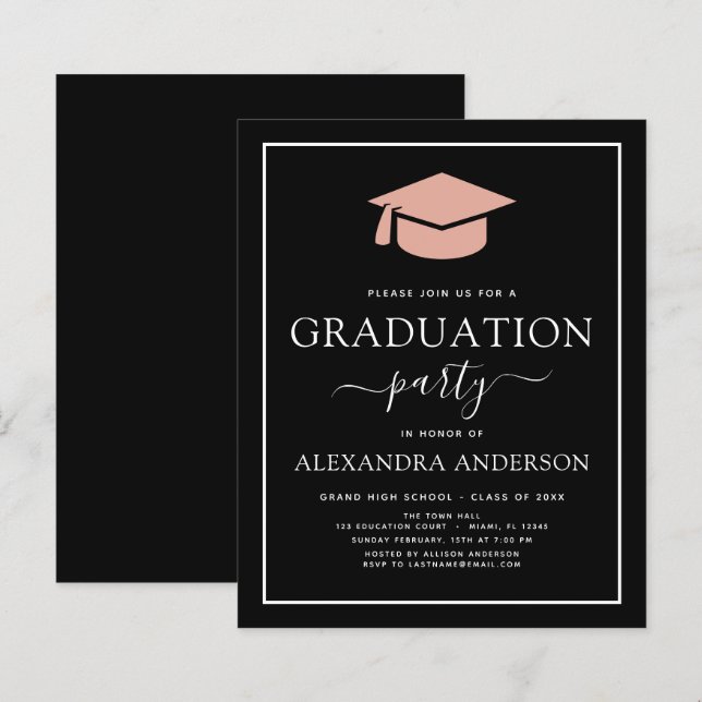 Budget 2022 Graduation Party Blush Pink Black (Front/Back)