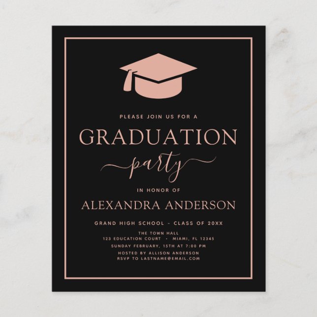 Budget 2022 Graduation Party Blush Pink Black Flye Flyer (Front)