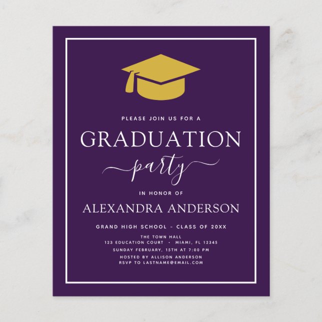 Budget 2022 Graduation Party Purple Gold Flyer (Front)
