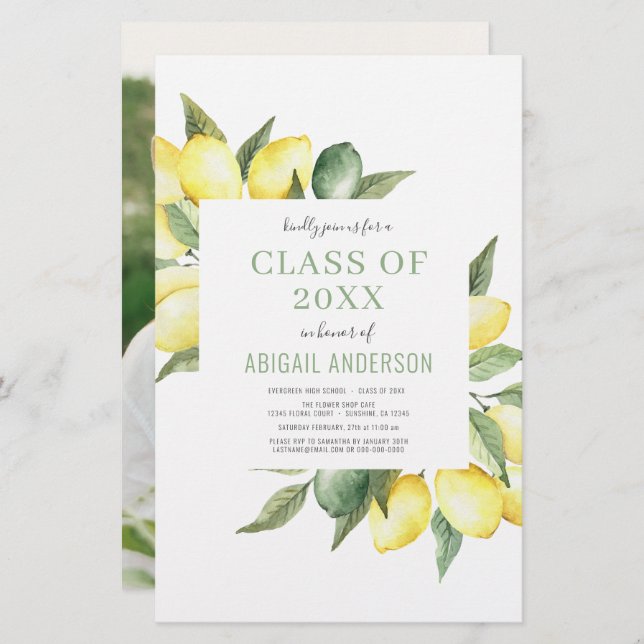 Budget  2022 Modern Photo Lemon Grad Invitation (Front/Back)