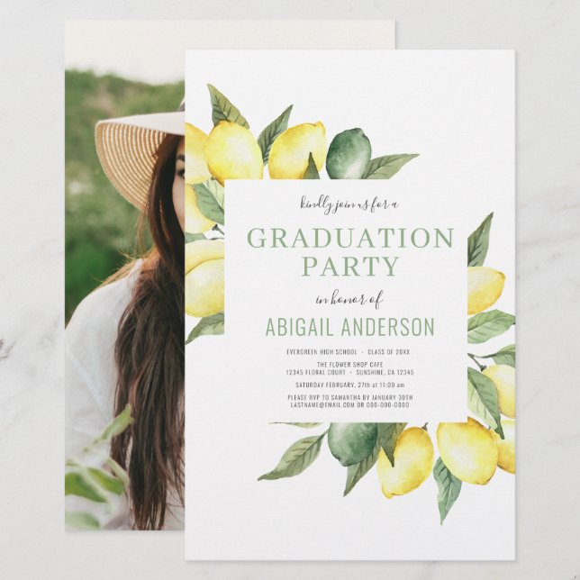 Budget 2022 Photo Lemon Grad Party Invitation (Front/Back)