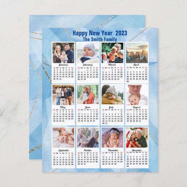 Budget 2023 Calendar Modern Family Photo Blue Card (Front/Back)