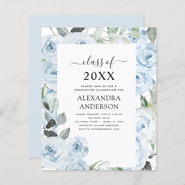 Budget 2023 Dusty Blue Graduation Floral Greenery (Front/Back)