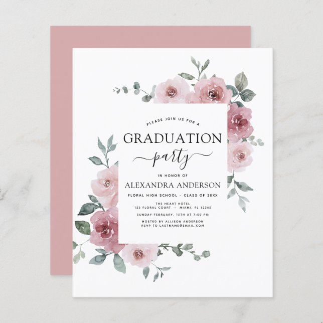 Budget 2023 Dusty Pink Rose Graduation Floral (Front/Back)