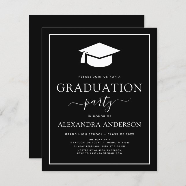 Budget 2023 Graduation Party Black Invitation (Front/Back)