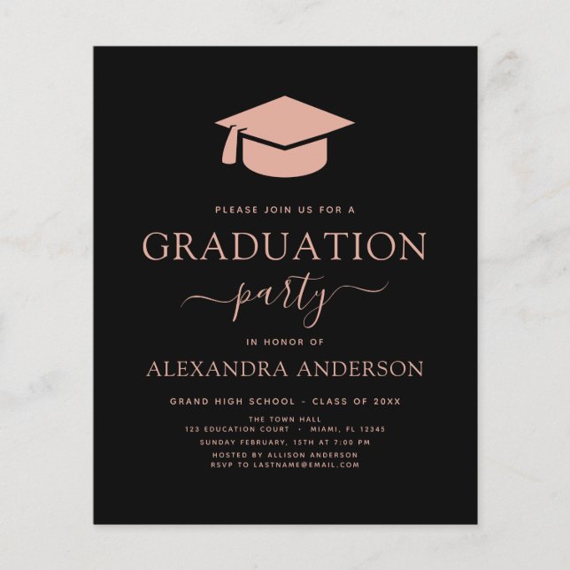 Budget 2023 Graduation Party Blush Pink Black Flyer (Front)