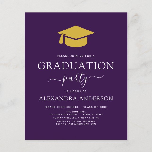 Budget 2023 Graduation Party Purple Gold Flyer (Front)