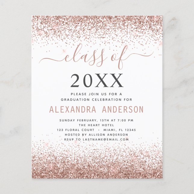Budget 2023 Graduation Pink Rose Gold Glitter (Front)