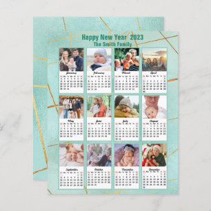 Budget 2023 Mint Green Family Photo Calendar Card