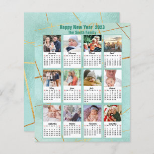 Budget 2023 Mint Green Family Photo Calendar Card