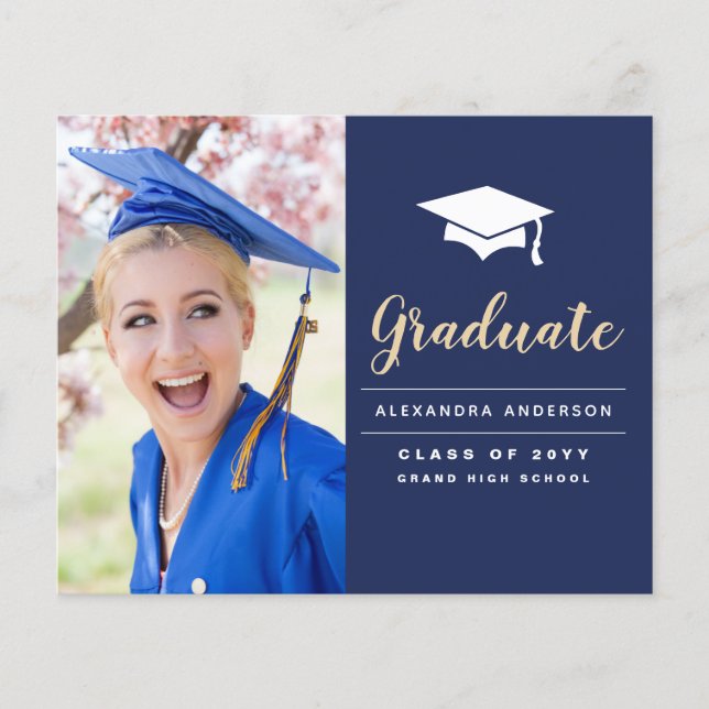 Budget 2023 Navy Blue Gold Photo Graduation Flyer (Front)