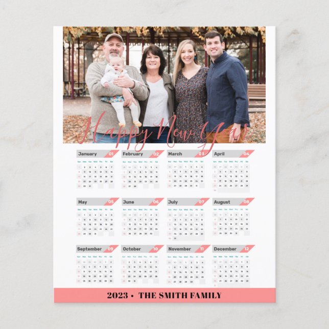 Budget 2023 Rose Gold Modern Photo Calendar Card (Front)