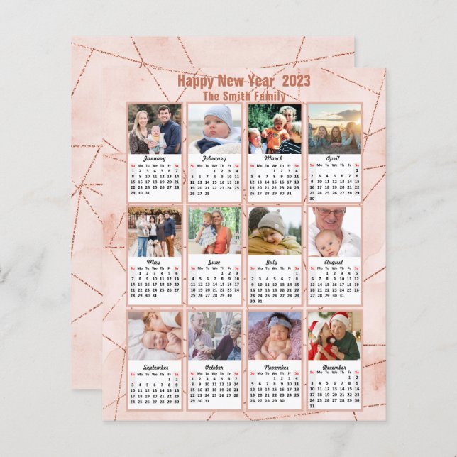 Budget 2023 Rose Gold Modern Photo Calendar Card (Front/Back)