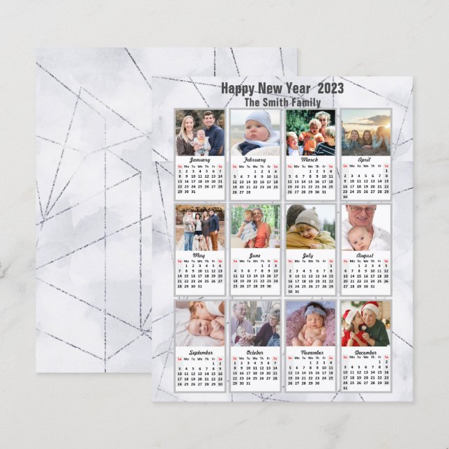 Budget 2023 Silver Gold Family Photo Calendar Card (Front/Back)