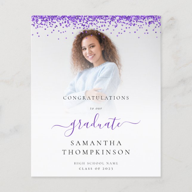Budget 2024 Grad Photo Purple Glitter Announcement (Front)