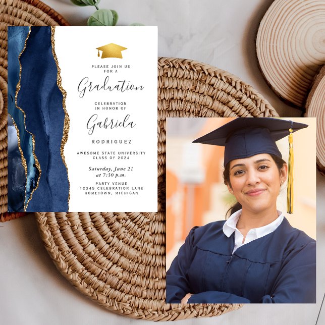 Budget 2024 Graduation Blue Agate Photo Invite (Creator Uploaded)