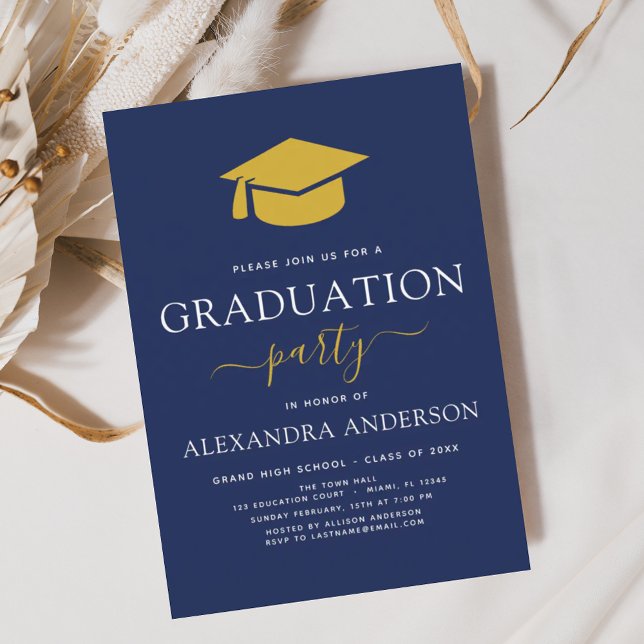 Budget 2025 Graduation Navy Blue Gold Invitation (Creator Uploaded)