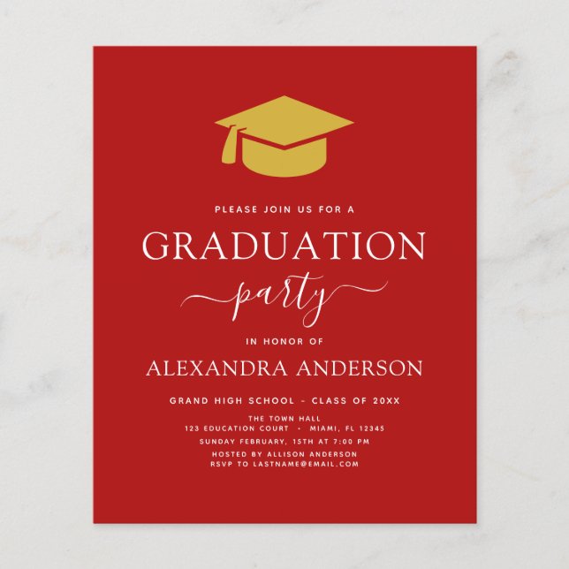 Budget 2025 Graduation Party Red Gold Flyer (Front)