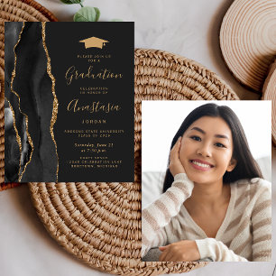 Budget 2026 Graduation Black Agate Photo Invite