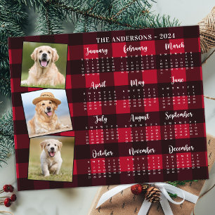Budget 2026 Photo Pet Dog Red Plaid Calendar Card