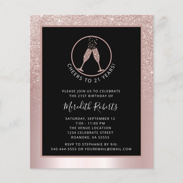 Budget 21st Birthday Blush Foil Glitter Invitation (Front)