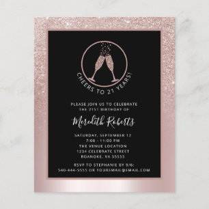 Budget 21st Birthday Blush Foil Glitter Invitation