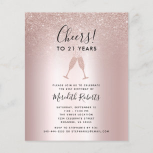Budget 21st Birthday Blush Glitter Party Invite