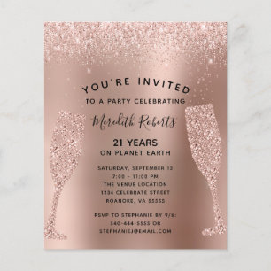 Budget 21st Birthday Champagne Rose Gold Invite