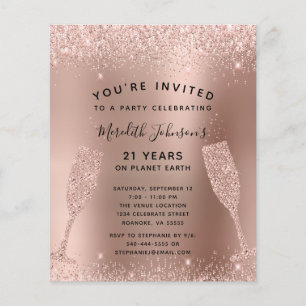 Budget 21st Birthday Champagne Rose Gold Invite
