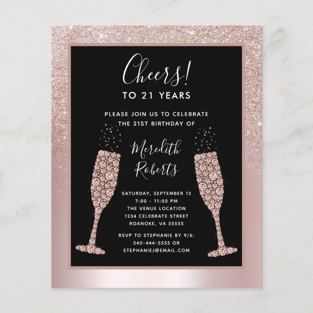 Budget 21st Birthday Champagne Toast Party Invite (Front)