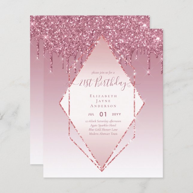 BUDGET 21st Birthday Dripping Glitter Glamour Invi (Front/Back)